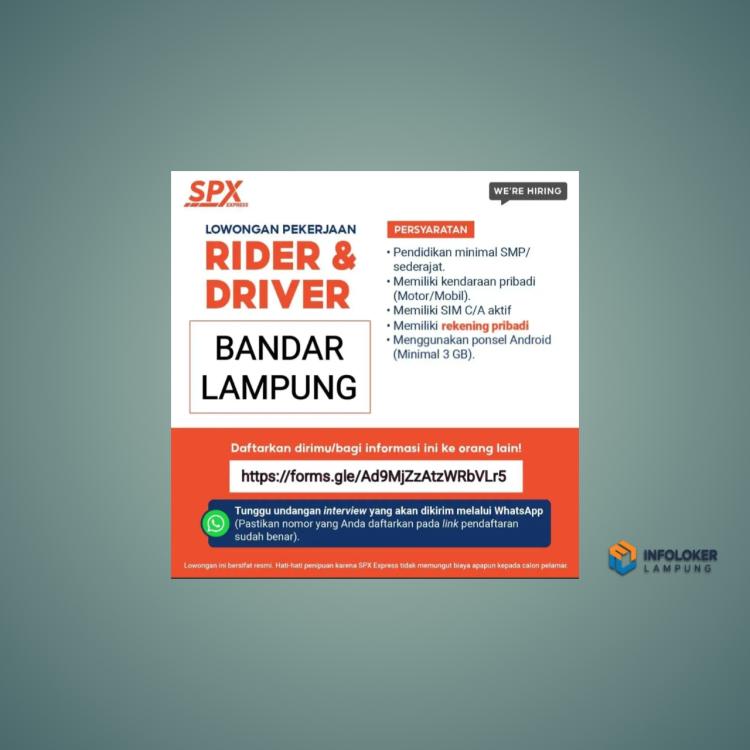 Lowongan kerja kurir shope express Tanjung Senang, Bandar Lampung Kota, Lampung