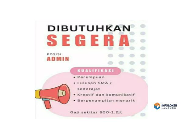 Di butuhkan wanita admin bengkel Kedaton, Bandar Lampung Kota, Lampung