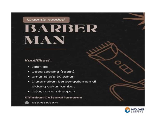 Dibutuhkan Capster / Barber Man, Metro Pusat, Metro Kota, Lampung
