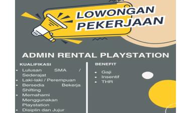 Lowongan Kerja Admin Rental PS (Full AC) Tanjung Karang Timur, Bandar Lampung Kota, Lampung