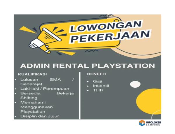 Lowongan Kerja Admin Rental PS (Full AC) Tanjung Karang Timur, Bandar Lampung Kota, Lampung