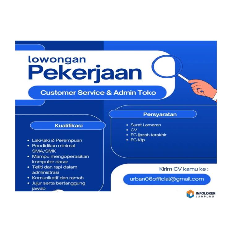 Loker Customer Service & Admin Toko di Urbanx06Labuhan Ratu, Bandar Lampung Kota, Lampung