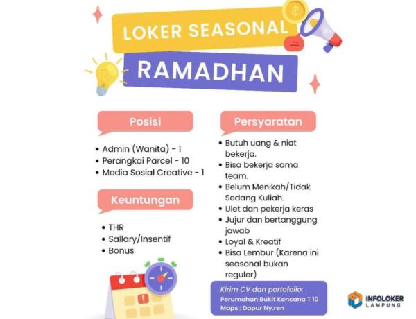 Lowongan kerja musiman (seasonal) Ramadhan di Dapur Ny.ren, Bandar lampung