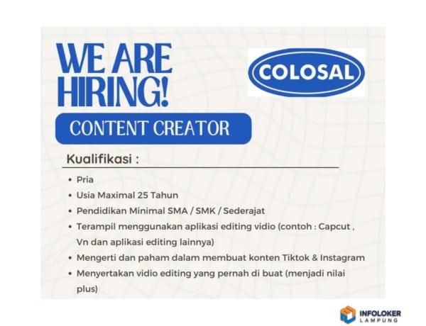 Lowongan Content Creator baru di Colosal, Bandar Lampung