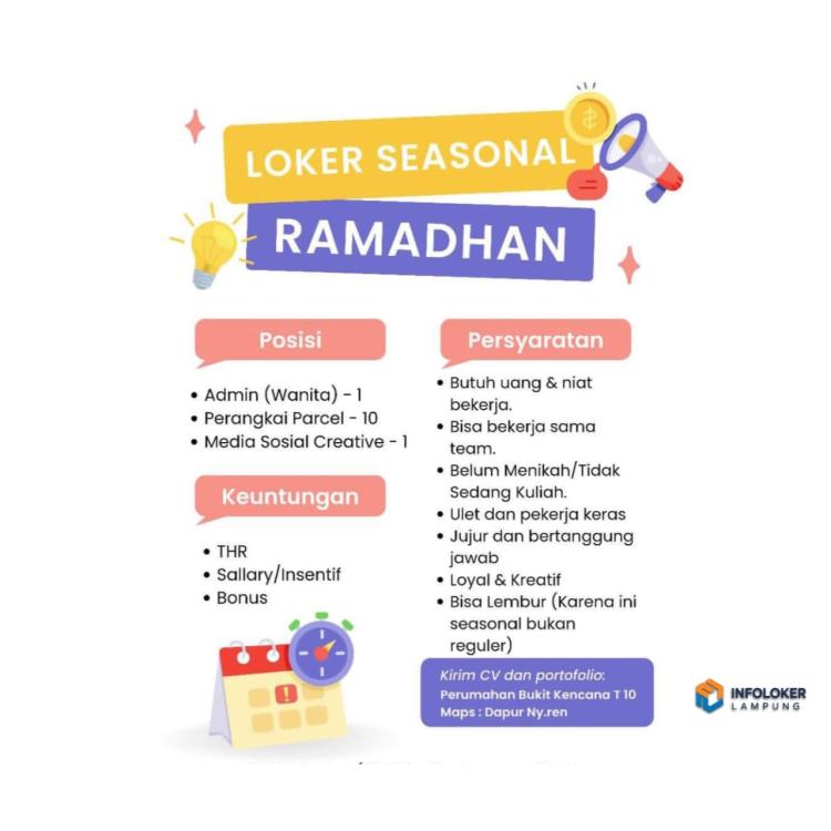 Lowongan kerja musiman (seasonal) Ramadhan di Dapur Ny.ren, Bandar lampung