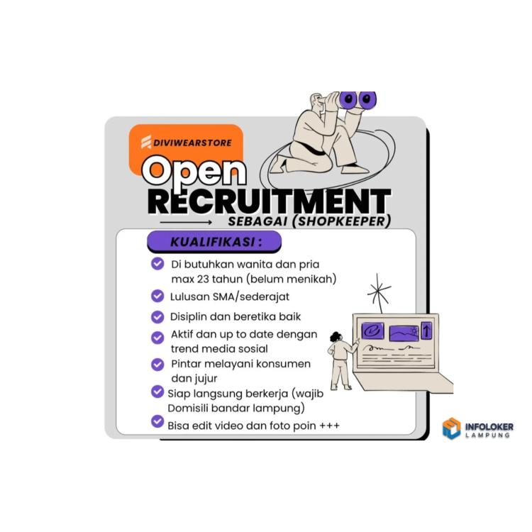 Lowongan Kerja Sebagai Shopkeeper di Diviwearstore, Bandar Lampung
