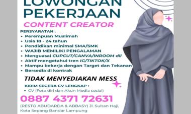 Lowongan Kerja Content Creator di Resto Abudarda & Abbasy, Bandar Lampung