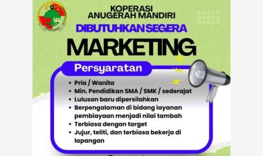 Lowongan Kerja di Koperasi Anugerah Mandiri untuk posisi Marketing, Lampung.