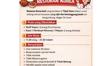 Lowongan Kerja Untuk Restoran Korea kecil di daerah Teluk Utara (dekat Lunsir), Bandar Lampung