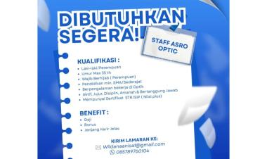 lowongan kerja dari Optic Baim Bagian Staff Asro Optic, Bandar Lampung