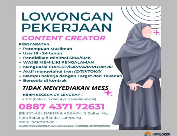Lowongan Kerja Content Creator di Resto Abudarda & Abbasy, Bandar Lampung