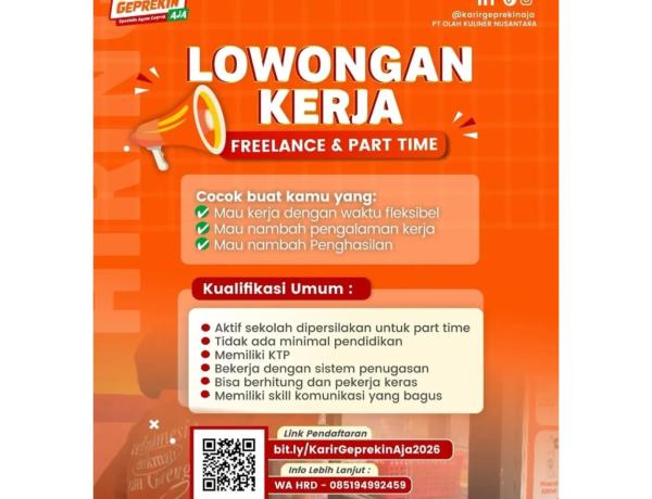 Lowongan Kerja dari Geprekin Aja Untuk Posisi Freelance & Part Time, Bandar Lampung