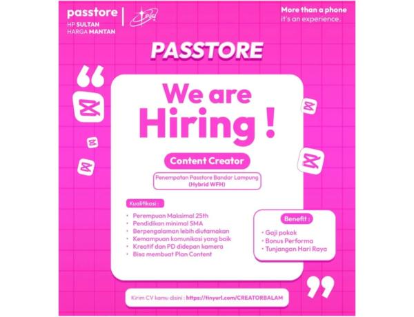Lowongan Kerja Conten Creator Di Passtore, Bandar Lampung