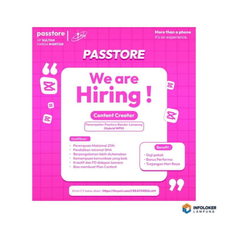 Lowongan Kerja Conten Creator Di Passtore, Bandar Lampung
