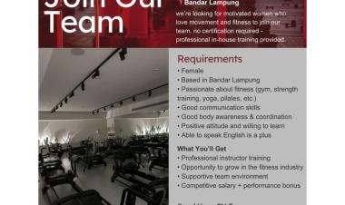 Lowongan Kerja Posisi Instruktur (Wanita) di Sebuah Studio Kebugaran, Bandar Lampung
