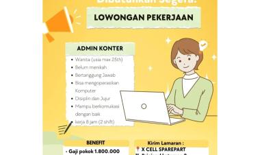 Lowongan kerja menarik untuk posisi Admin Konter di X CELL SPAREPART, Bandar Lampung.