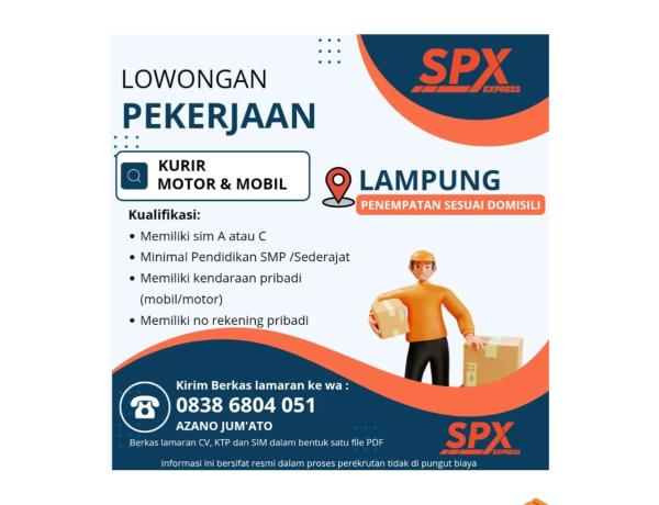 Lowongan kerja untuk Kurir Motor & Mobil di SPX Express Lampung