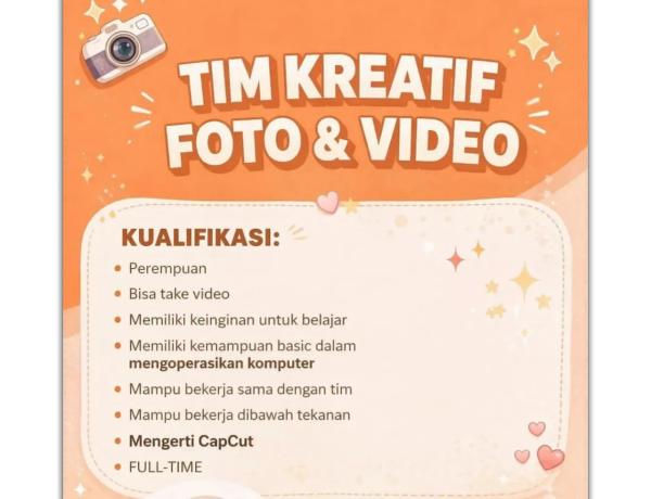 Lowongan Kerja Untuk Posisi Tim Kreatif Foto & Video di wilayah Bandar Lampung.