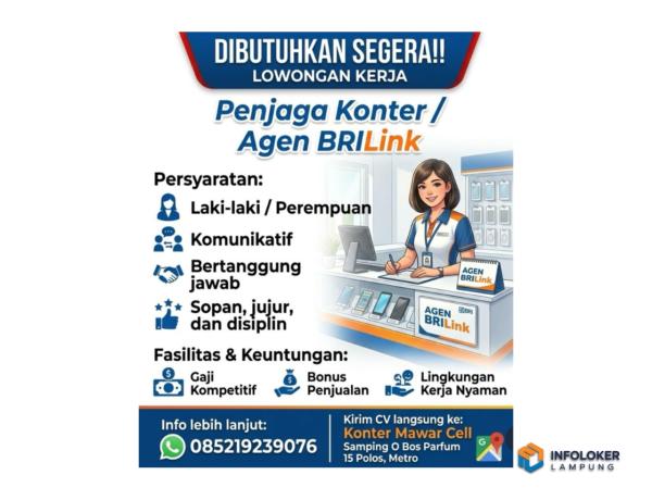 Lowongan Kerja Untuk Posisi Penjaga Konter / Agen BRILink di Kota Metro