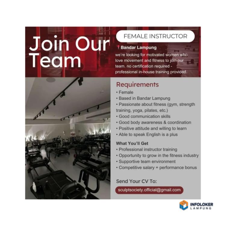 Lowongan Kerja Posisi Instruktur (Wanita) di Sebuah Studio Kebugaran, Bandar Lampung