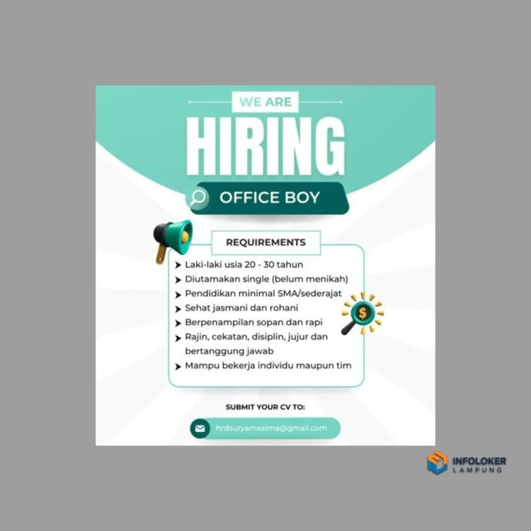 Lowongan Kerja Posisi Office Boy di Surya Maxima, Bandar Lampung