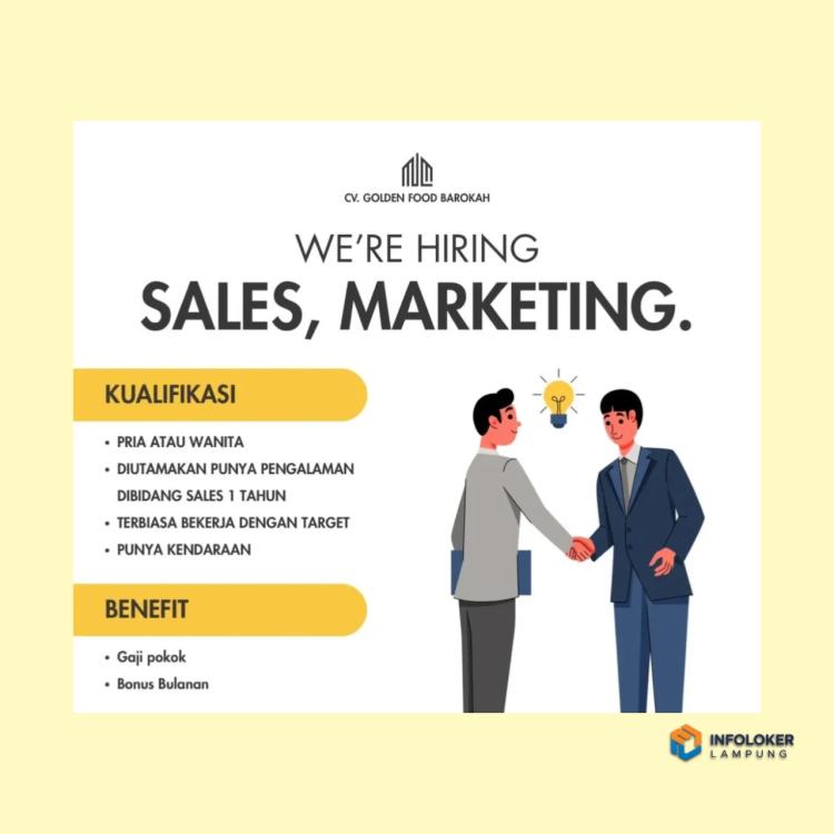 Lowongan Kerja Untuk Posisi Sales & Marketing, Bandar Lampung