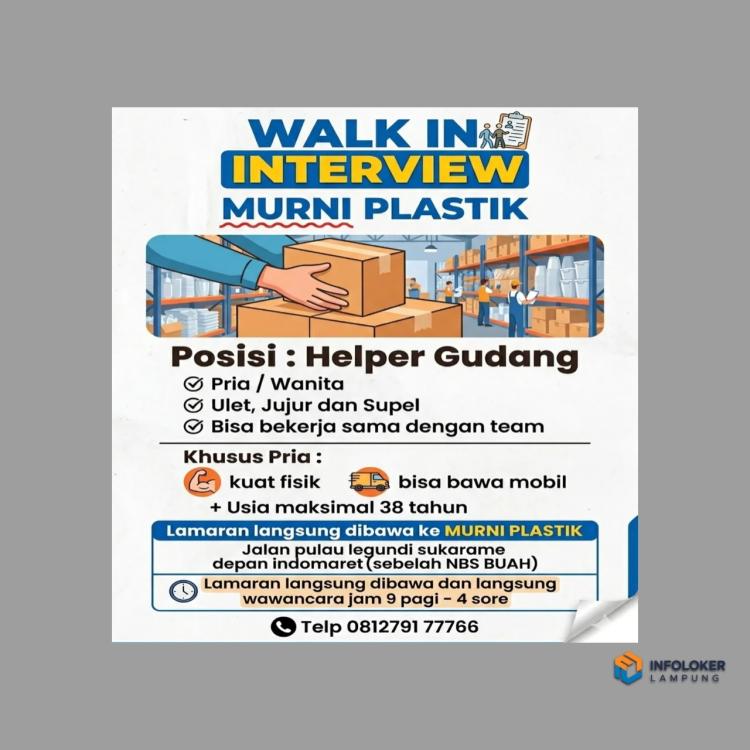 Lowongan Kerja Walk In Interview di Murni Plastik, Bandar Lampung
