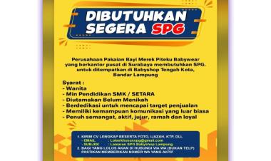 Dibutuhkan SPG untuk penempatan di Babyshop Tengah Kota, Bandar Lampung