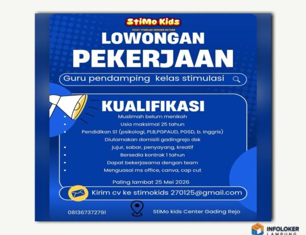 Lowongan kerja dari StiMo Kids untuk posisi Guru pendamping kelas stimulasi, bandar lampung