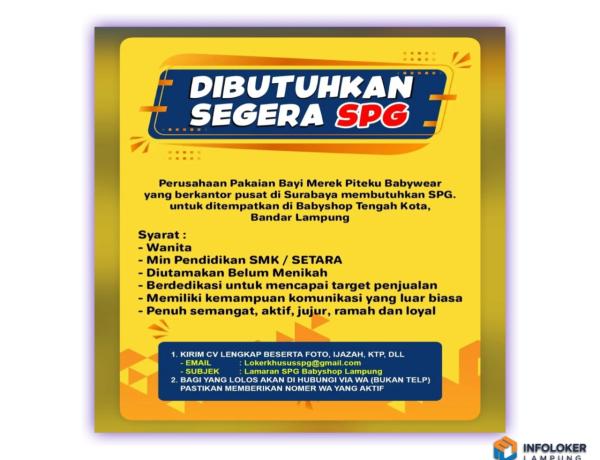 Dibutuhkan SPG untuk penempatan di Babyshop Tengah Kota, Bandar Lampung