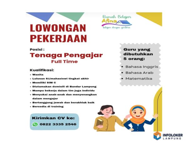 Lowongan kerja di rumah belajar afina,bandar lampung