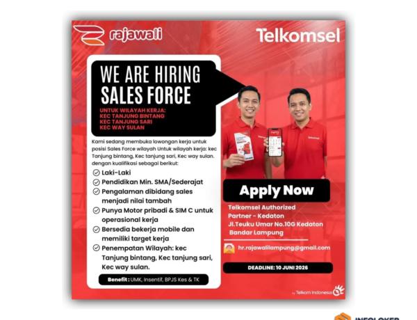 Lowongan Kerja Untuk Posisi Sales Force di Telkomsel Authorized Partner - Kedaton (Rajawali), Bandar Lampung