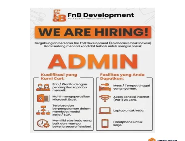 Lowongan kerja (loker) untuk posisi Admin di perusahaan FnB Developmen, Bandar Lampung