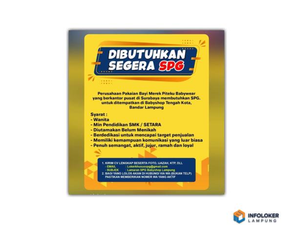 lowongan kerja untuk posisi SPG (Sales Promotion Girl) di Bandar Lampung