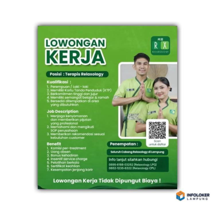 Lowongan kerja untuk posisi Terapis Relaxology di RX Relaxology, Bandar Lampung
