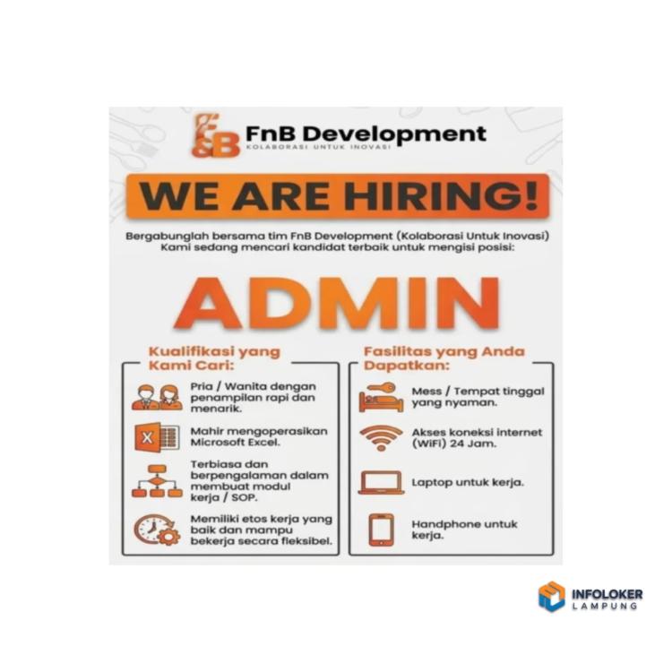 Lowongan kerja (loker) untuk posisi Admin di perusahaan FnB Developmen, Bandar Lampung