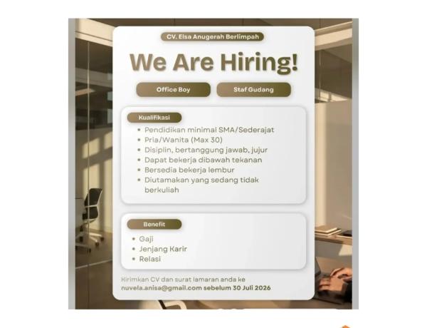Lowongan Kerja Dari CV. Elsa Anugerah Berlimpah, Bandar Lampung