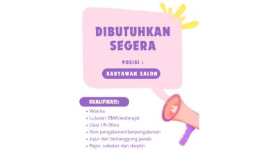 Dibutuhkan Segera Karyawati Salon, Bandar Lampung