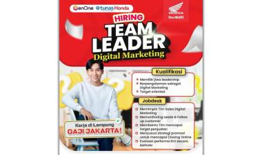 Lowongan kerja untuk posisi Team Leader Digital Marketing untuk GenOne (Tunas Honda) dengan penempatan di Lampung