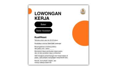 Toko Roti Uncle di Bandar Lampung sedang membuka lowongan kerja untuk posisi Baker dan Baker Assistant