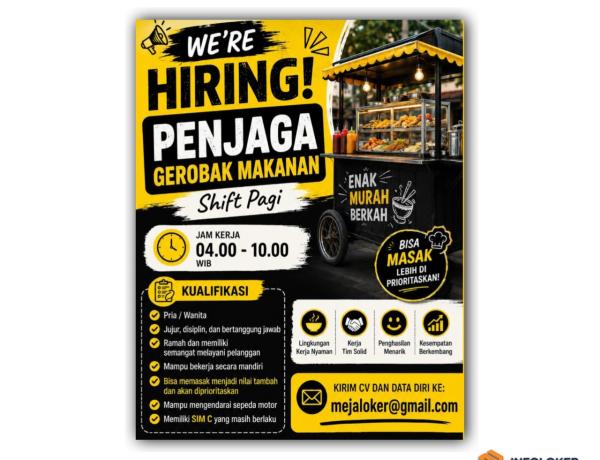 Lowongan kerja untuk posisi Penjaga Gerobak Makanan (Shift Pagi) di wilayah Lampung