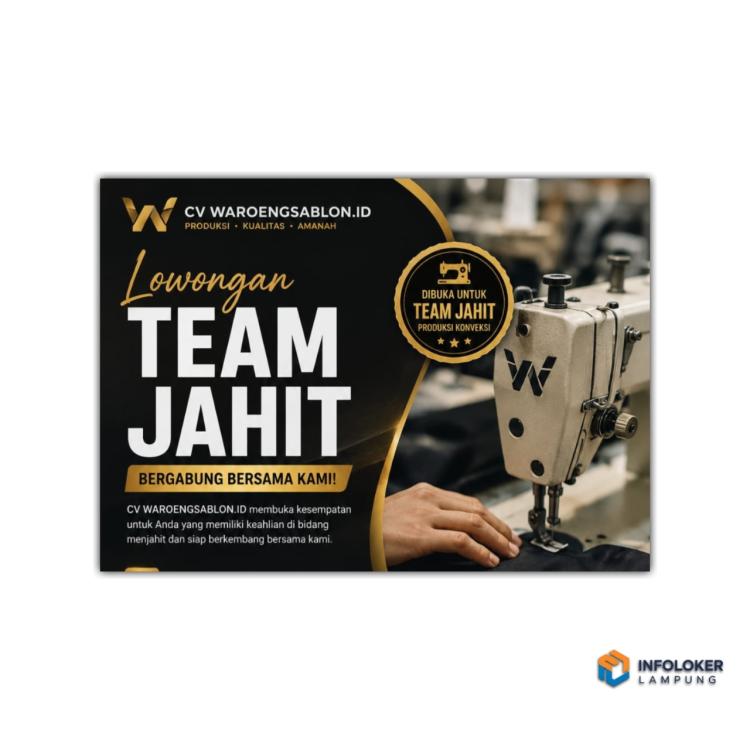 Lowongan kerja untuk Team Jahit di CV Waroengsablon.id, bandar lampung